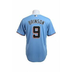 Majestic Miami Marlins Lewis Brinson 9 Baseball Jersey Light Blue Mens XL